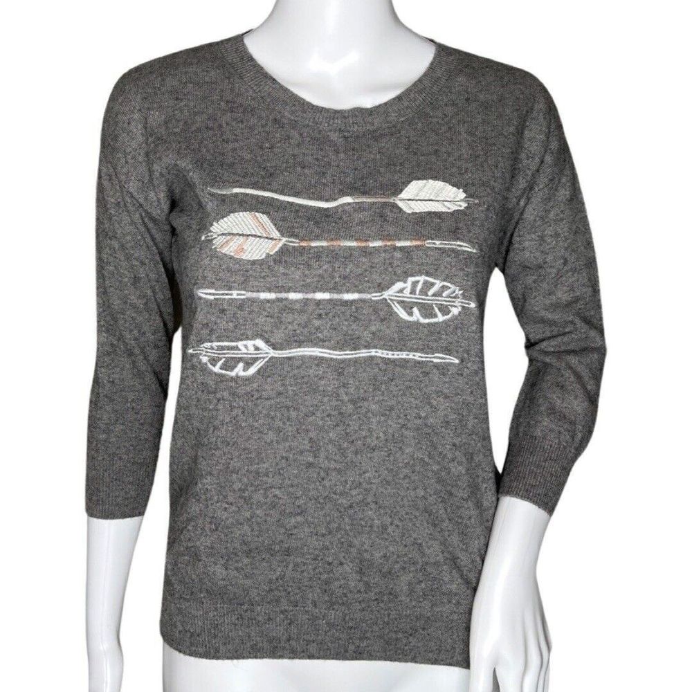 J. Crew Sweater Womens‎ XS Gray White Feathers Wool Rabbit Hair Blend Preppy